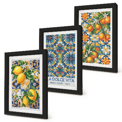 Composizione di 3 quadri Fiori di limone e arancio in motivi colorati