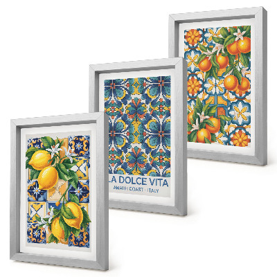Composizione di 3 quadri Fiori di limone e arancio in motivi colorati