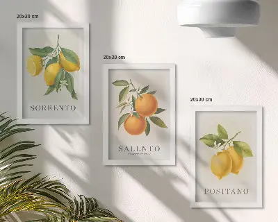 Trittico incorniciato con limoni e arance della Costiera Amalfitana