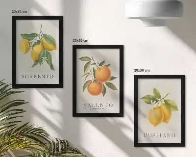 Trittico incorniciato con limoni e arance della Costiera Amalfitana