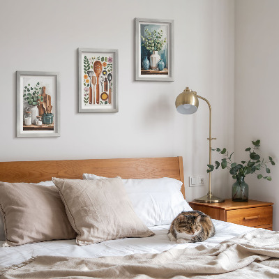 Trittico incorniciato Accessori da cucina con piante in stile moderno