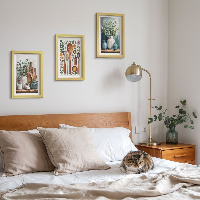 Trittico incorniciato Accessori da cucina con piante in stile moderno