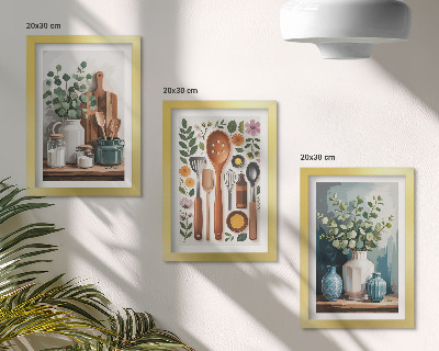 Trittico incorniciato Accessori da cucina con piante in stile moderno