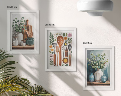 Trittico incorniciato Accessori da cucina con piante in stile moderno
