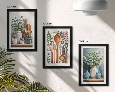 Trittico incorniciato Accessori da cucina con piante in stile moderno