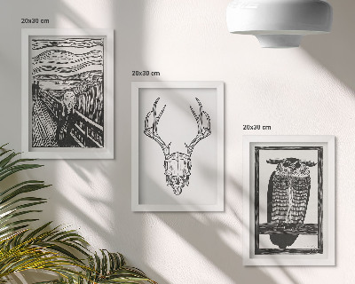 Composizione di 3 quadri Ispirato all'immagine di Scream con un teschio e un gufo in stile grafico