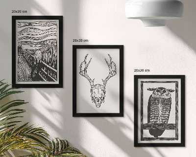 Composizione di 3 quadri Ispirato all'immagine di Scream con un teschio e un gufo in stile grafico