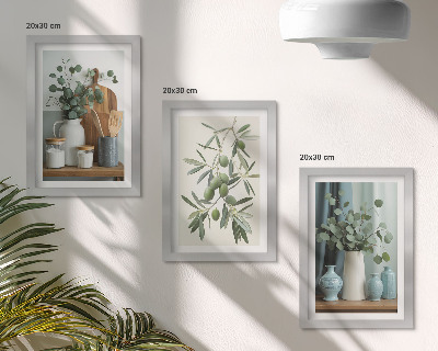 Trittico incorniciato Estetica di olive verdi e rami di eucalipto