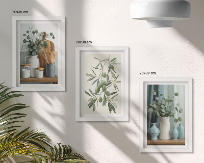 Trittico incorniciato Estetica di olive verdi e rami di eucalipto