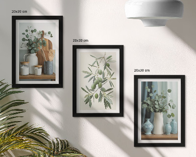 Trittico incorniciato Estetica di olive verdi e rami di eucalipto