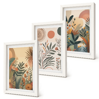 Composizione di 3 quadri Motivi vegetali in colori tenui con cerchi