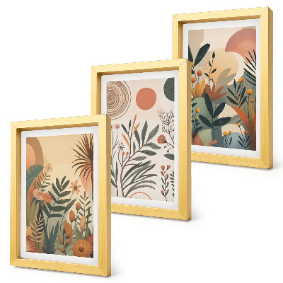 Composizione di 3 quadri Motivi vegetali in colori tenui con cerchi