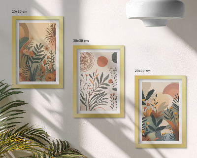 Composizione di 3 quadri Motivi vegetali in colori tenui con cerchi