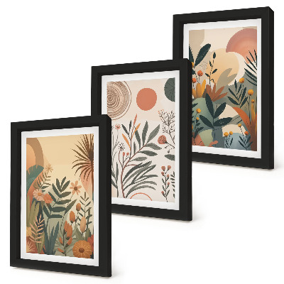 Composizione di 3 quadri Motivi vegetali in colori tenui con cerchi
