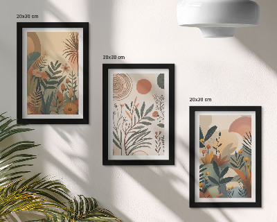 Composizione di 3 quadri Motivi vegetali in colori tenui con cerchi