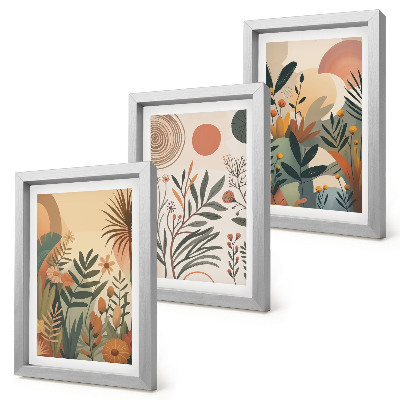 Composizione di 3 quadri Motivi vegetali in colori tenui con cerchi