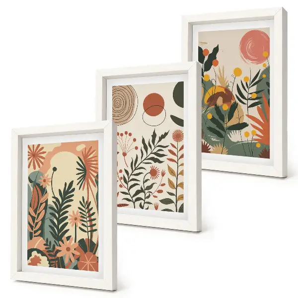 Trittico incorniciato con fantasie floreali vintage in tonalità pastello