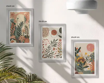 Trittico incorniciato con fantasie floreali vintage in tonalità pastello