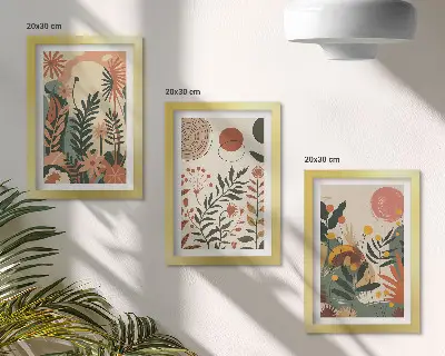 Trittico incorniciato con fantasie floreali vintage in tonalità pastello