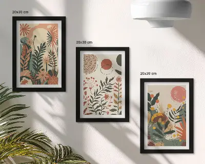 Trittico incorniciato con fantasie floreali vintage in tonalità pastello