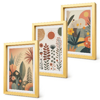 Composizione di 3 quadri Fantasie floreali in stile boho dai toni caldi e dall'aspetto naturale.