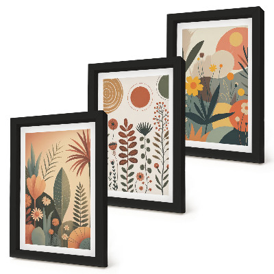 Composizione di 3 quadri Fantasie floreali in stile boho dai toni caldi e dall'aspetto naturale.