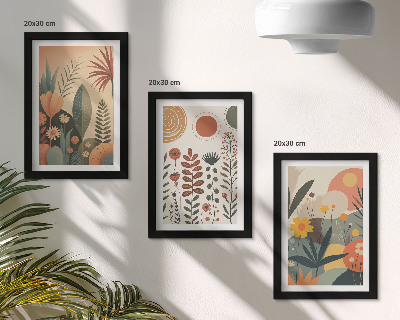 Composizione di 3 quadri Fantasie floreali in stile boho dai toni caldi e dall'aspetto naturale.