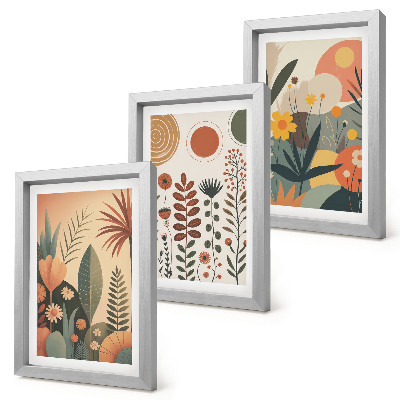Composizione di 3 quadri Fantasie floreali in stile boho dai toni caldi e dall'aspetto naturale.