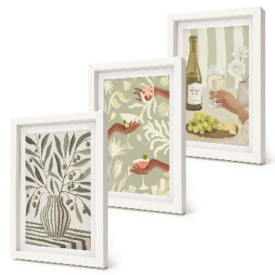 Composizione di 3 quadri Fiori d'ulivo e cocktail rustici