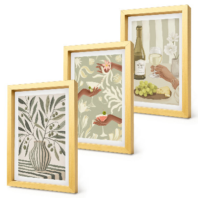 Composizione di 3 quadri Fiori d'ulivo e cocktail rustici