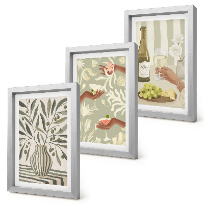 Composizione di 3 quadri Fiori d'ulivo e cocktail rustici