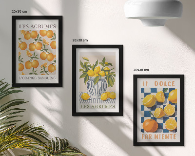 Trittico incorniciato Frutta agrumata in stile retrò con accenti gialli