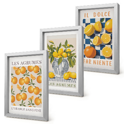 Trittico incorniciato Frutta agrumata in stile retrò con accenti gialli