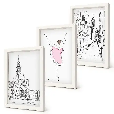 Trittico incorniciato con immagini eleganti di ballerine danzanti e architettura