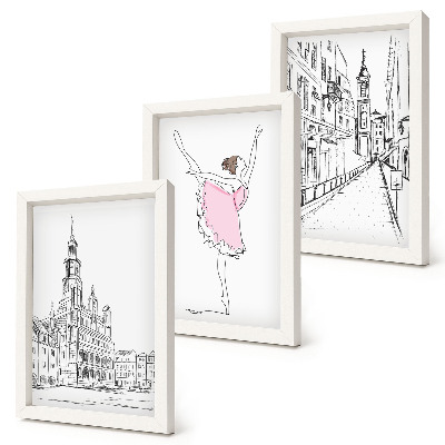 Trittico incorniciato Eleganti immagini di ballerine danzanti e architettura.