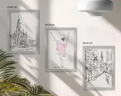 Trittico incorniciato con immagini eleganti di ballerine danzanti e architettura