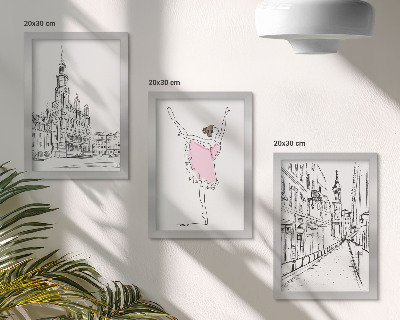 Trittico incorniciato Eleganti immagini di ballerine danzanti e architettura.