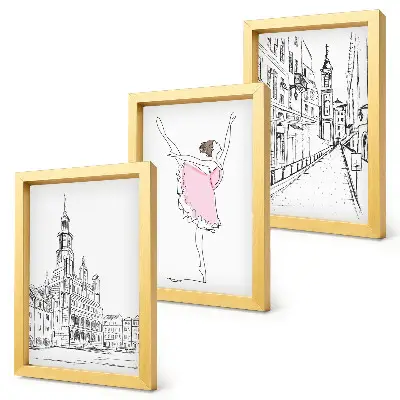 Trittico incorniciato con immagini eleganti di ballerine danzanti e architettura