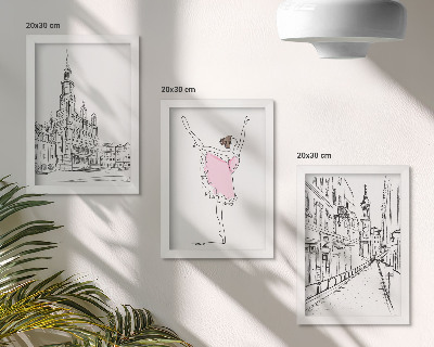 Trittico incorniciato Eleganti immagini di ballerine danzanti e architettura.