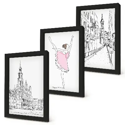 Trittico incorniciato con immagini eleganti di ballerine danzanti e architettura