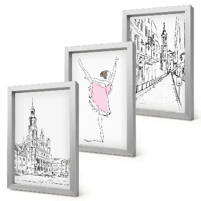 Trittico incorniciato con immagini eleganti di ballerine danzanti e architettura