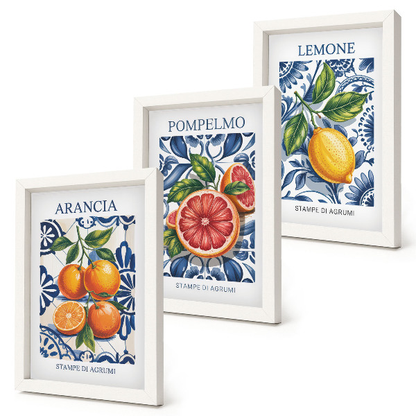 Trittico incorniciato Poster di moda con agrumi in stile italiano