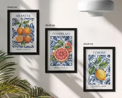 Trittico di poster di moda con agrumi in stile italiano versione incorniciata