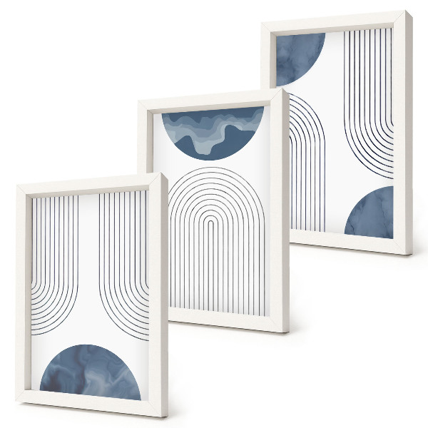 Trittico incorniciato Motivi astratti nelle tonalità del blu e del bianco