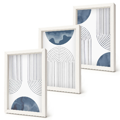 Trittico incorniciato Motivi astratti nelle tonalità del blu e del bianco