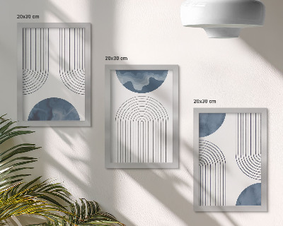 Trittico incorniciato Motivi astratti nelle tonalità del blu e del bianco