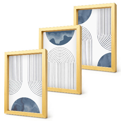 Trittico incorniciato Motivi astratti nelle tonalità del blu e del bianco