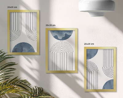 Trittico incorniciato Motivi astratti nelle tonalità del blu e del bianco