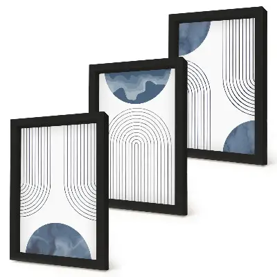 Trittico incorniciato con motivi astratti nei toni del blu e del bianco