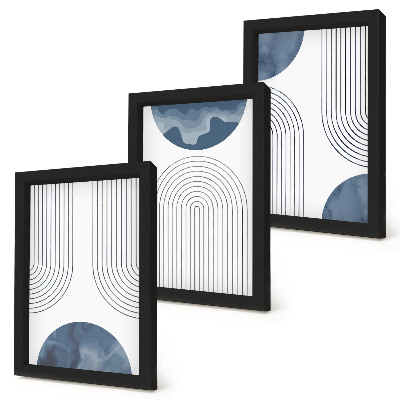 Trittico incorniciato Motivi astratti nelle tonalità del blu e del bianco
